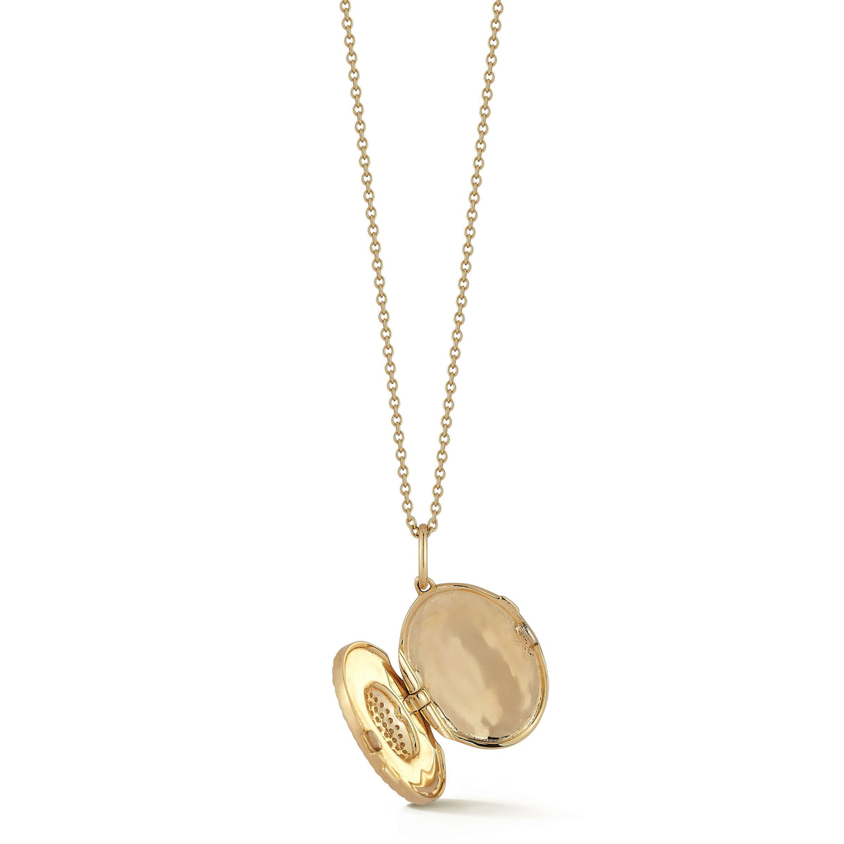 Yellow Gold-7^Designer Diamond Necklaces: Teddi Paige Oval Locket Necklace in Yellow Gold