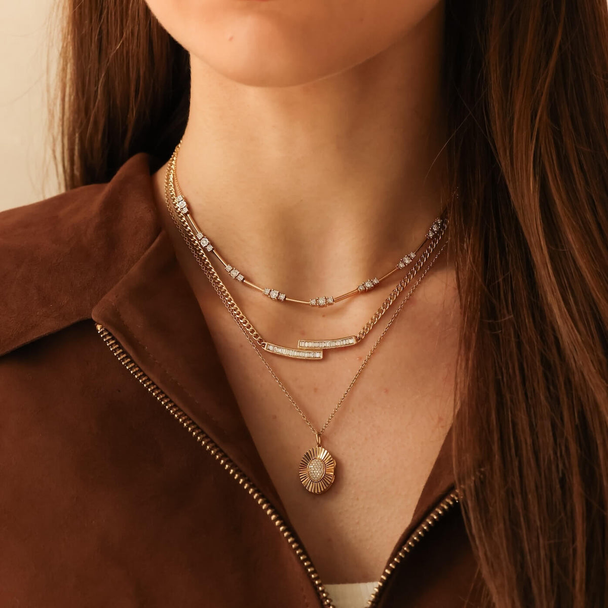 Yellow Gold-2^Diamond Bar Necklaces: Sadie Pearl Bybass Cuban Chain Bar Necklace in Yellow Gold