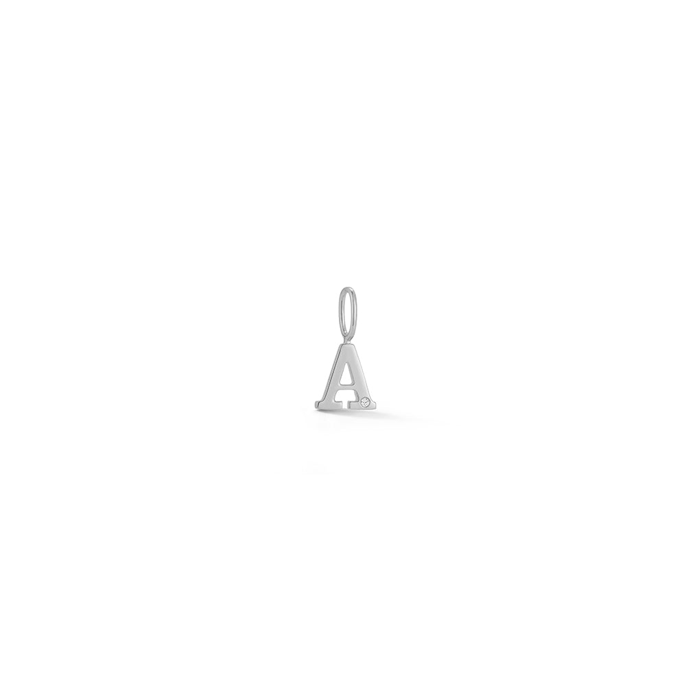 White Gold-1^Designer Diamond Necklaces: DRD Gold Initial Charm in White Gold