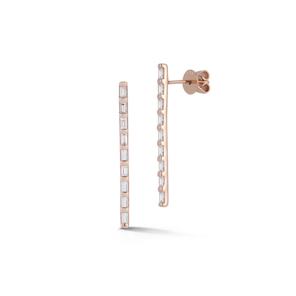 Rose Gold-1^Diamond Drop Earrings: Sadie Pearl Baguette Vertical Bar Drop Earrings in Rose Gold