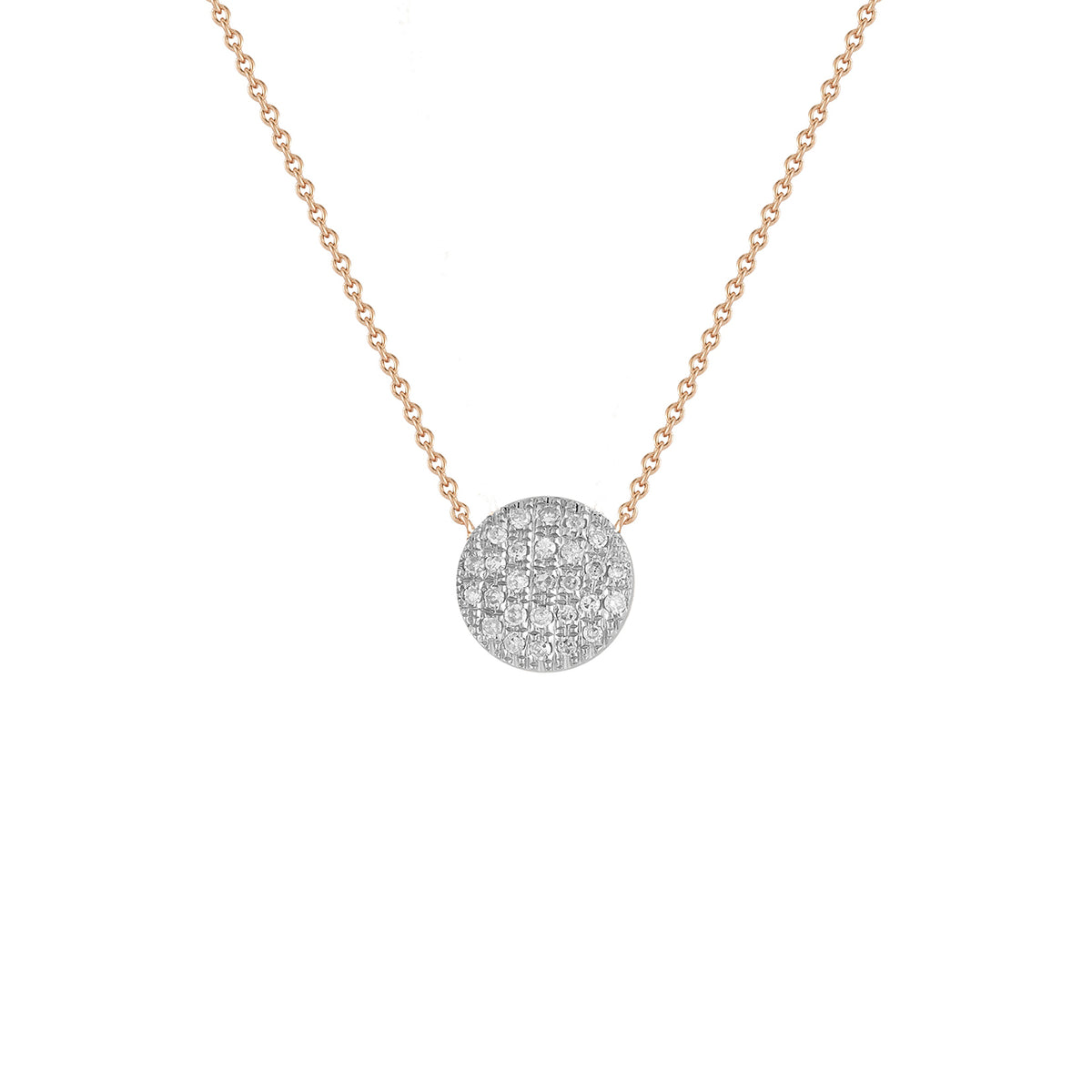 Rose Gold+White Gold^1 Diamond Pendant Necklaces: Lauren Joy Medium Disc Necklace in Rose Gold+White Gold