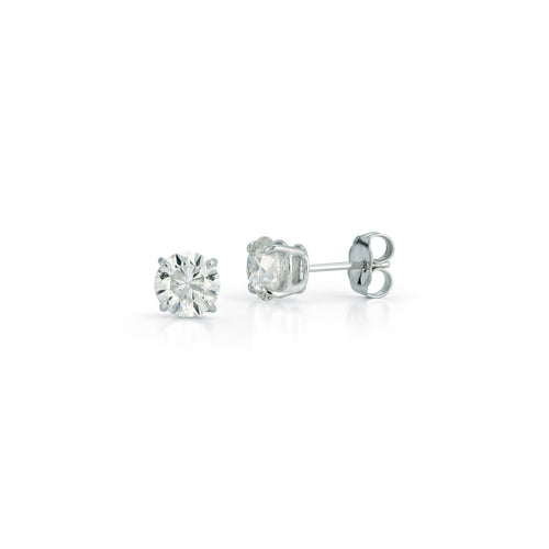 White Gold-1^Diamond Stud Earrings - DRD Diamond Solitaire Studs 2.00 Ct. Total Weight in White Gold. Four Prong Setting