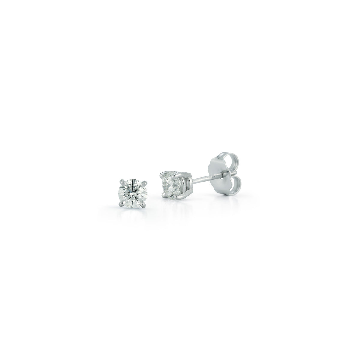 White Gold-1^Diamond Stud Earrings - DRD Diamond Solitaire Studs 0.60 Ct. Total Weight in White Gold. Four Prong Setting