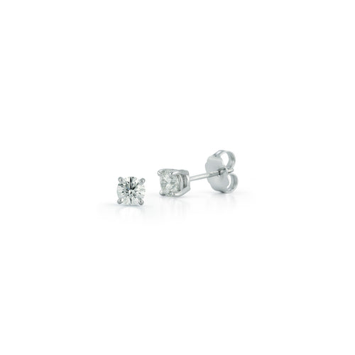 White Gold-1^Diamond Stud Earrings - DRD Diamond Solitaire Studs 0.60 Ct. Total Weight in White Gold. Four Prong Setting