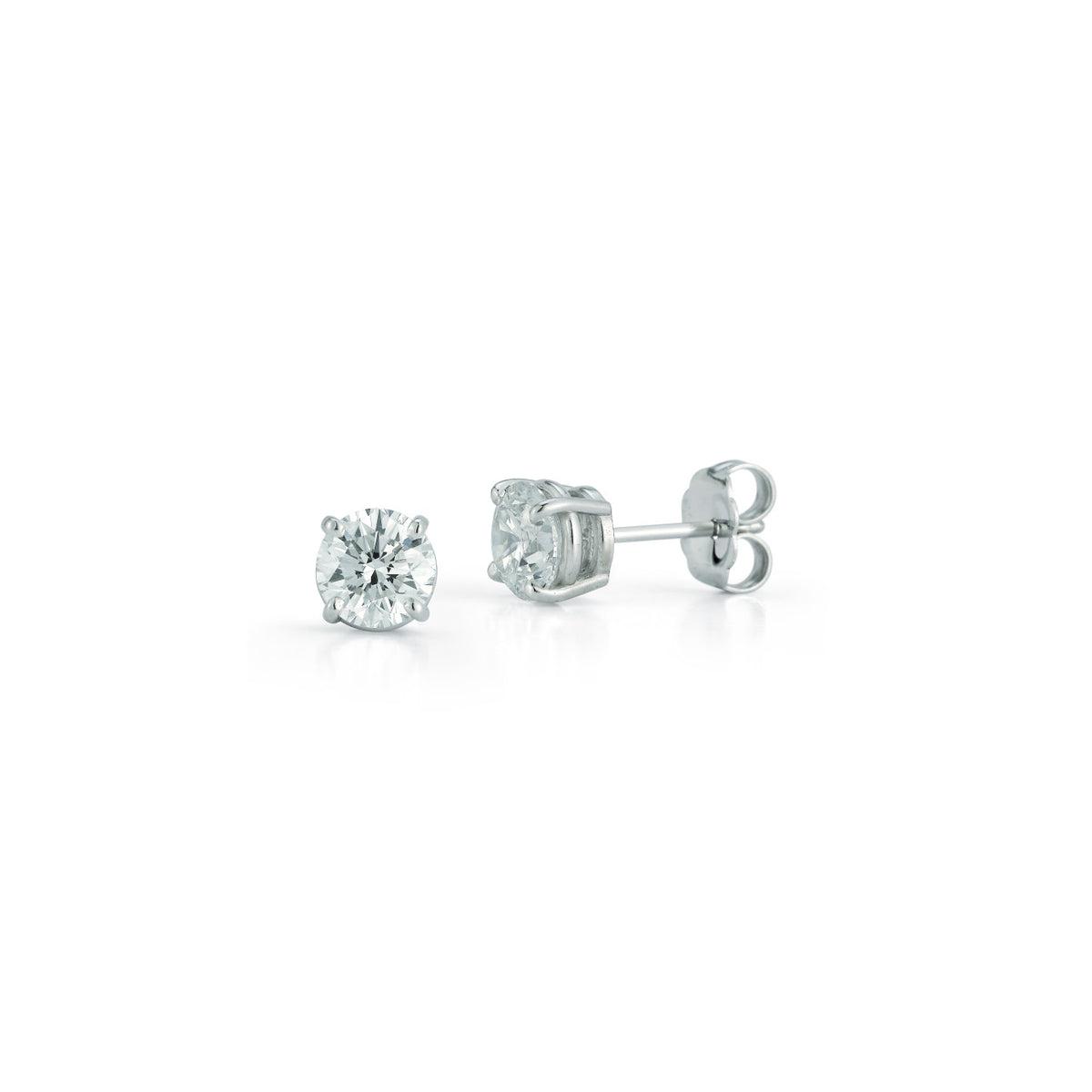 White Gold-1^Diamond Stud Earrings - DRD Diamond Solitaire Studs 1.40 Ct. Total Weight in White Gold. Four Prong Setting
