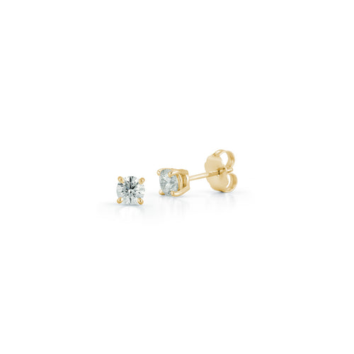 Yellow Gold-1^Diamond Stud Earrings - DRD Diamond Solitaire Studs 0.60 Ct. Total Weight in Yellow Gold. Four Prong Setting