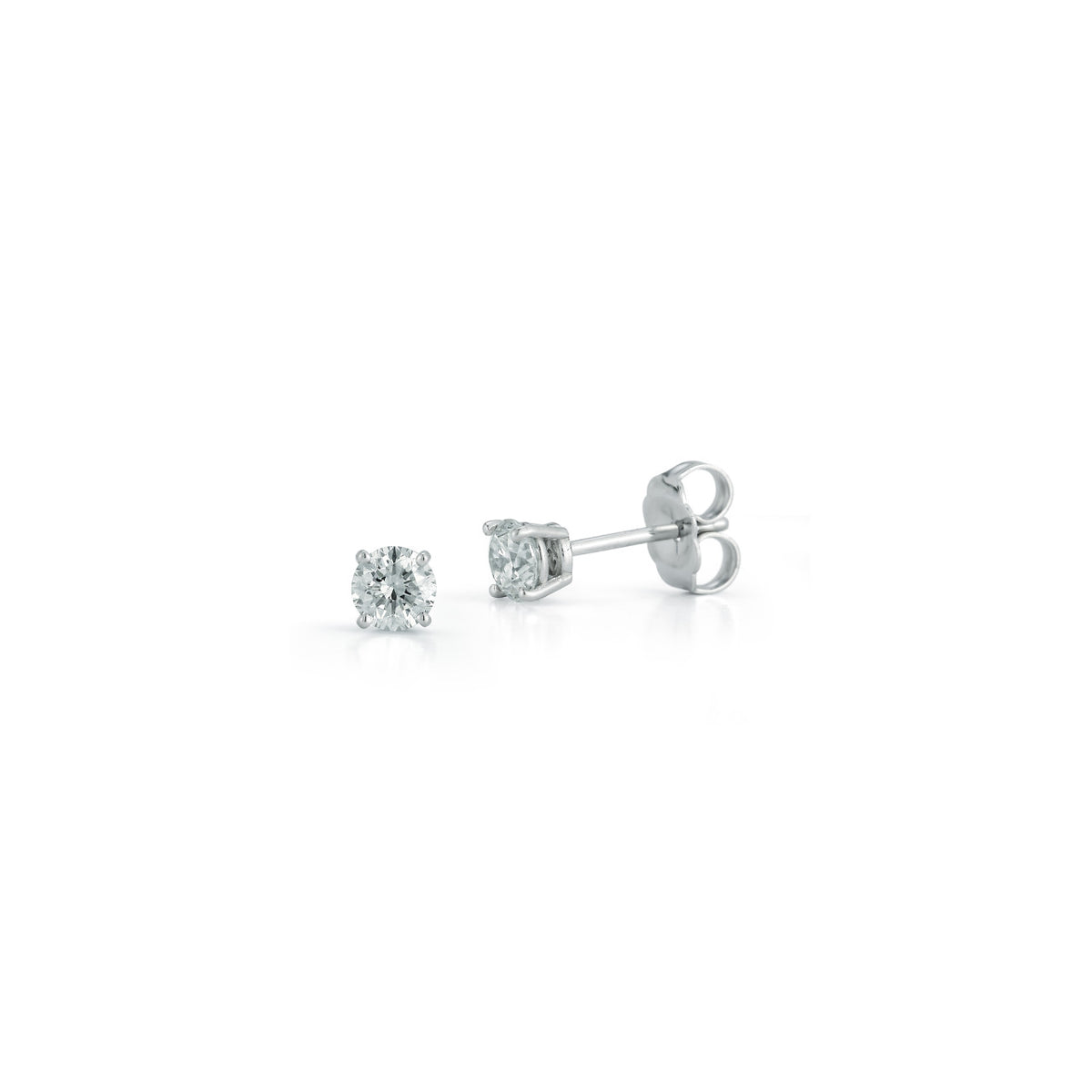 White Gold-1^Diamond Stud Earrings - DRD Diamond Solitaire Studs 0.50 Ct. Total Weight in White Gold. Four Prong Setting
