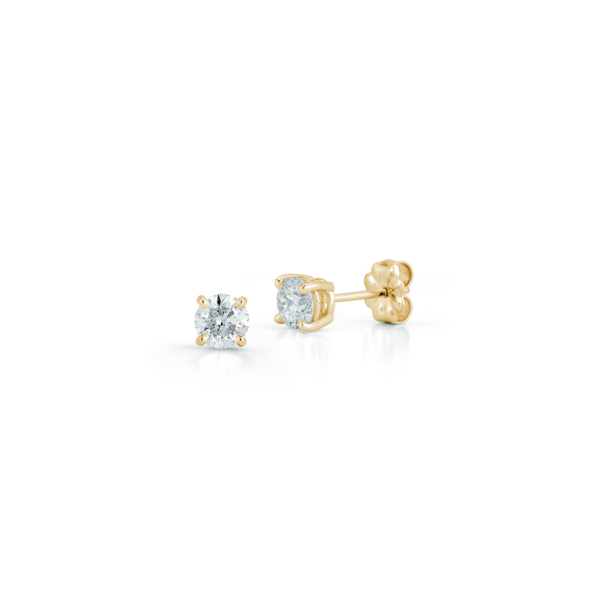 Yellow Gold-1^Diamond Stud Earrings - DRD Diamond Solitaire Studs 0.80 Ct. Total Weight in Yellow Gold. Four Prong Setting