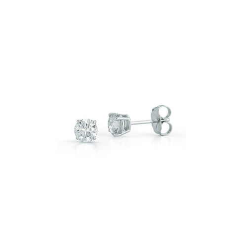 White Gold-1^Diamond Stud Earrings - DRD Diamond Solitaire Studs 1.00 Ct. Total Weight in White Gold. Four Prong Setting
