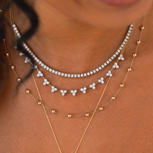 Yellow Gold^5-Diamond Tennis Necklaces: Ava Bea Interval Trio Tennis Necklace in Yellow Gold