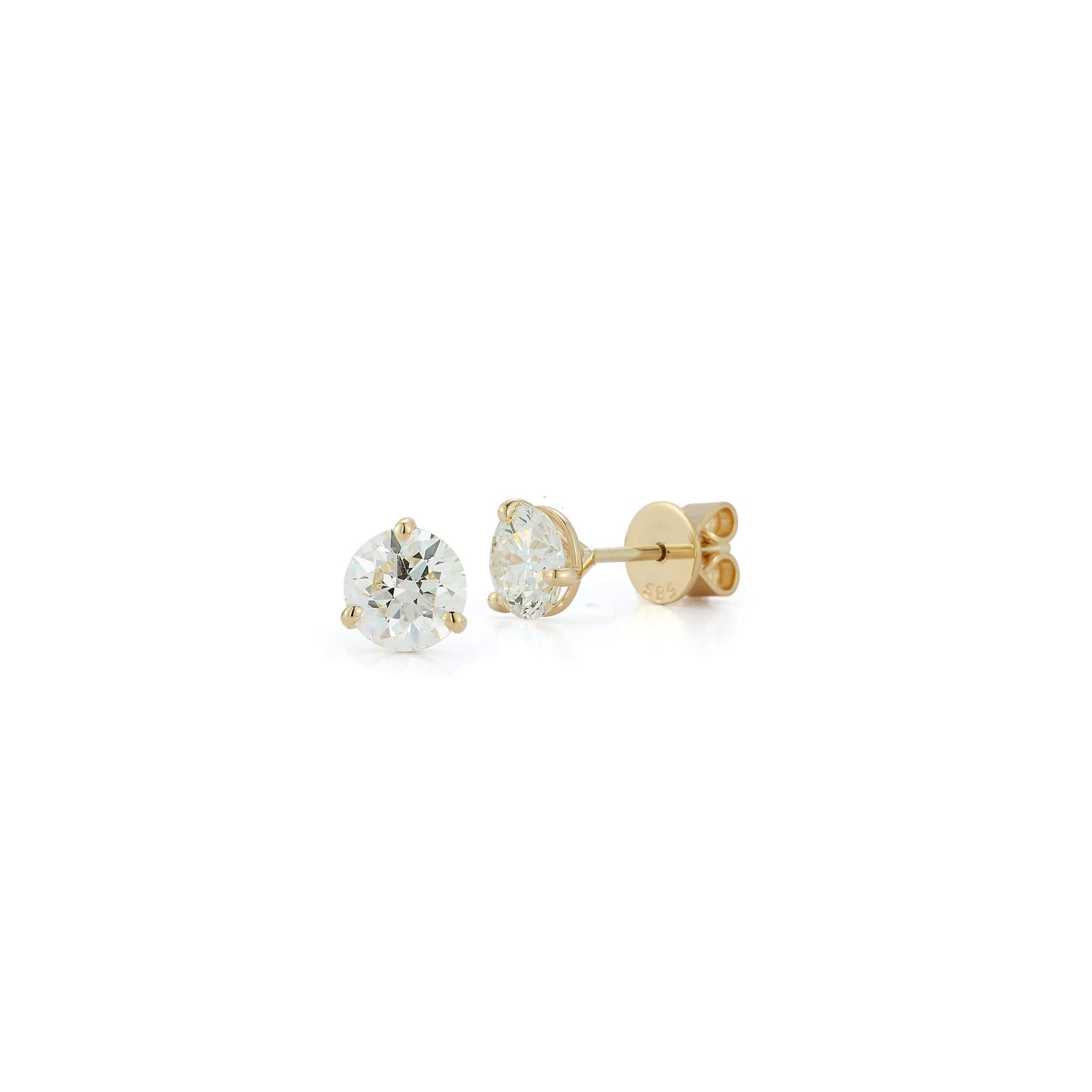 Yellow Gold-6^Diamond Stud Earrings - DRD Diamond Solitaire Studs 1.40 Ct. Total Weight in Yellow Gold. Martini Setting