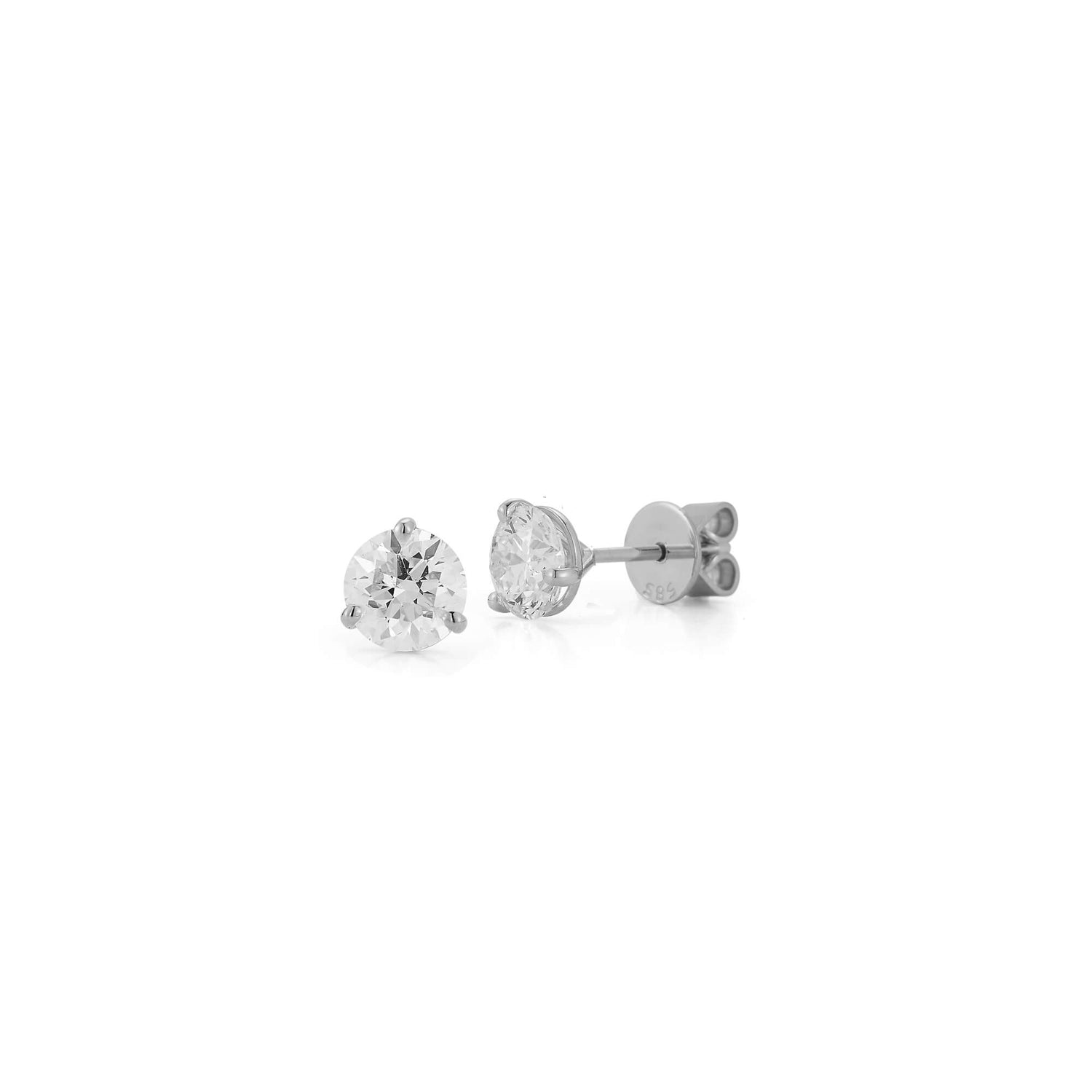 White Gold-7^Diamond Stud Earrings - DRD Diamond Solitaire Studs 1.40 Ct. Total Weight in White Gold. Martini Setting