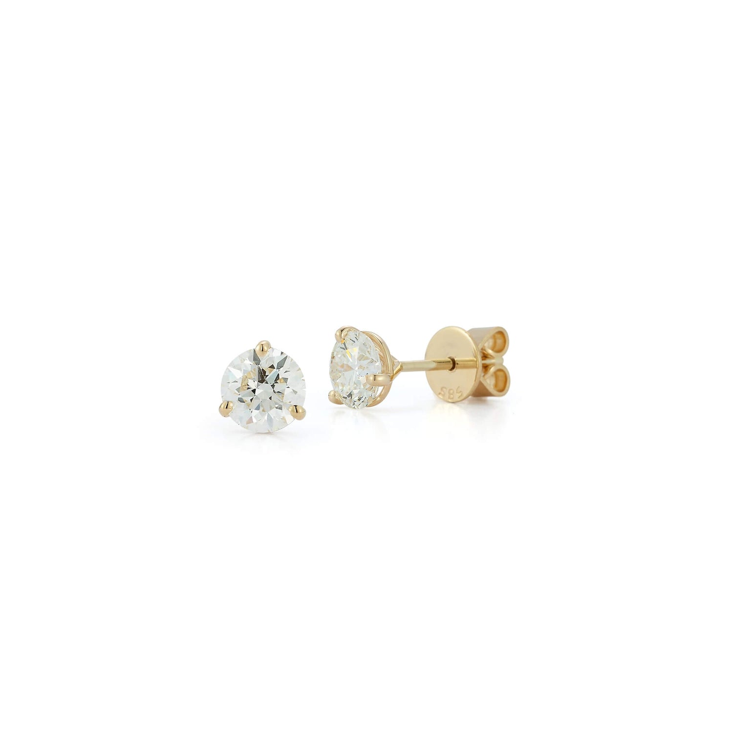 Yellow Gold-7^Diamond Stud Earrings - DRD Diamond Solitaire Studs 2.00 Ct. Total Weight in Yellow Gold. Martini Setting