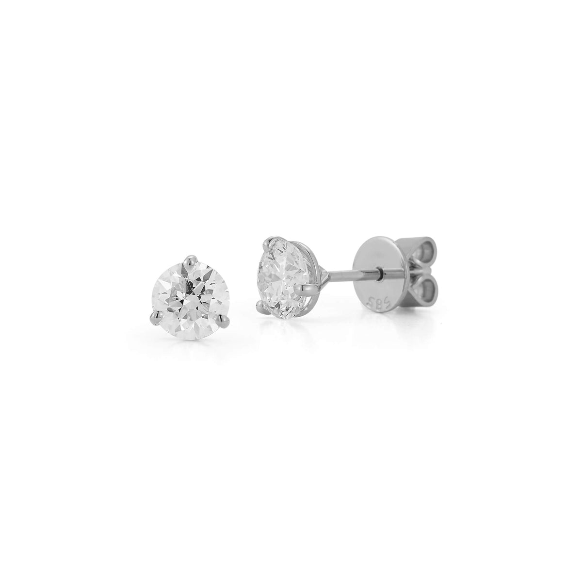 White Gold-4^Diamond Stud Earrings - DRD Diamond Solitaire Studs 3.00 Ct. Total Weight in White Gold. Martini Setting