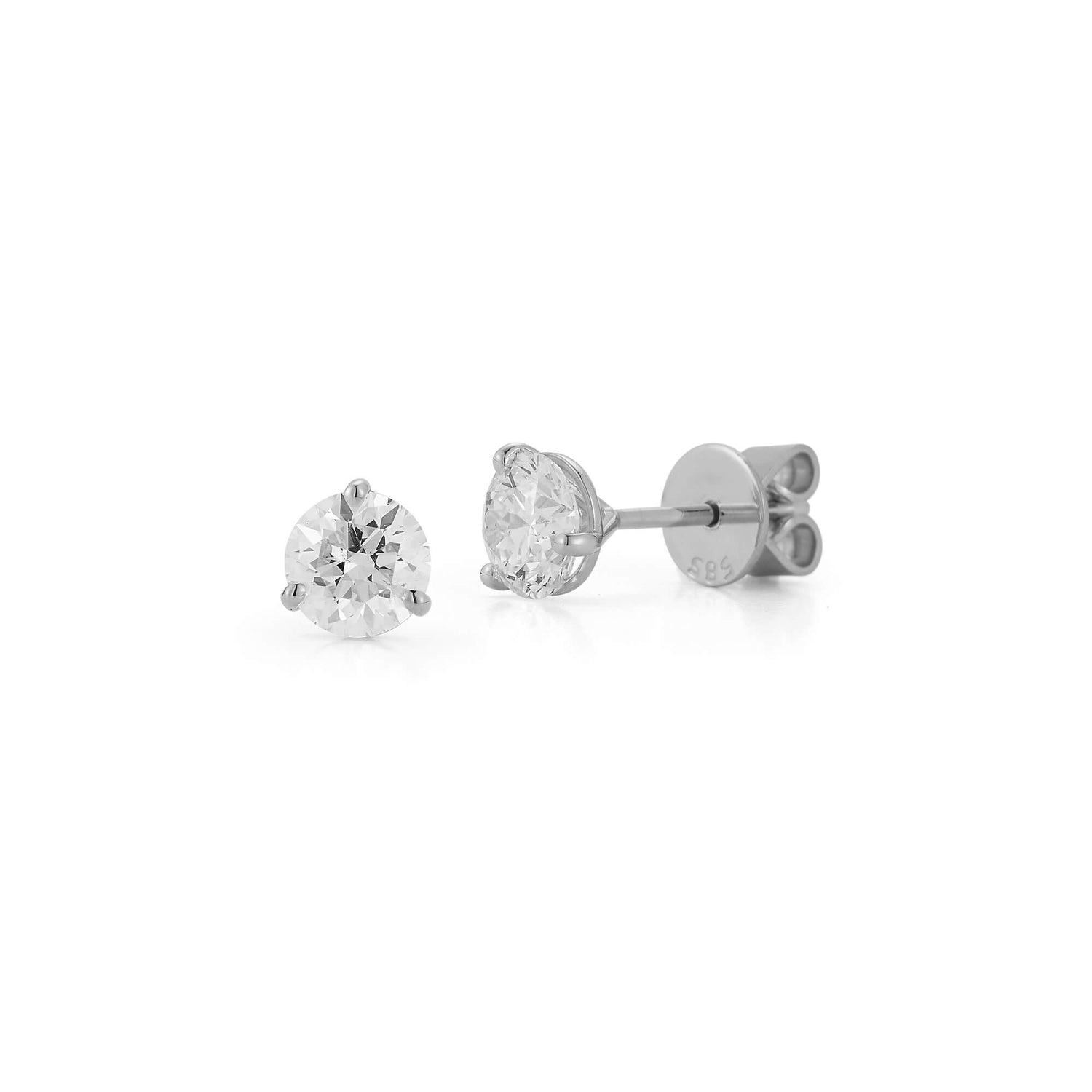 White Gold-4^Diamond Stud Earrings - DRD Diamond Solitaire Studs 3.00 Ct. Total Weight in White Gold. Martini Setting
