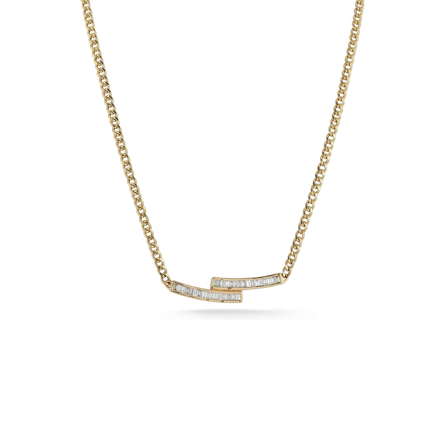 Yellow Gold-1^Diamond Bar Necklaces: Sadie Pearl Bybass Cuban Chain Bar Necklace in Yellow Gold