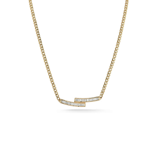 Yellow Gold-1^Diamond Bar Necklaces: Sadie Pearl Bybass Cuban Chain Bar Necklace in Yellow Gold