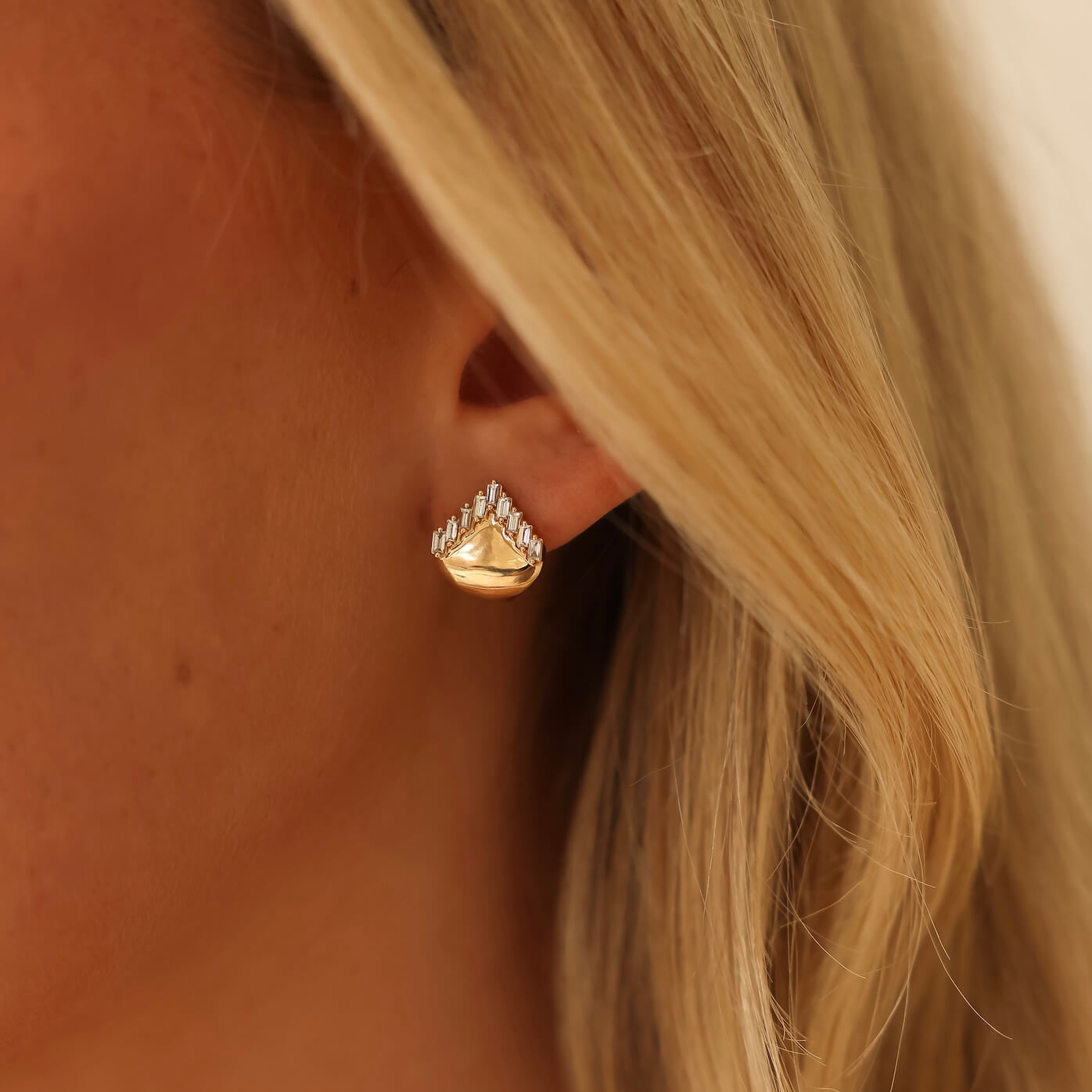 Yellow Gold-2^Designer Stud Earrings: Sadie Pearl Gold Ear Cuff in Yellow Gold