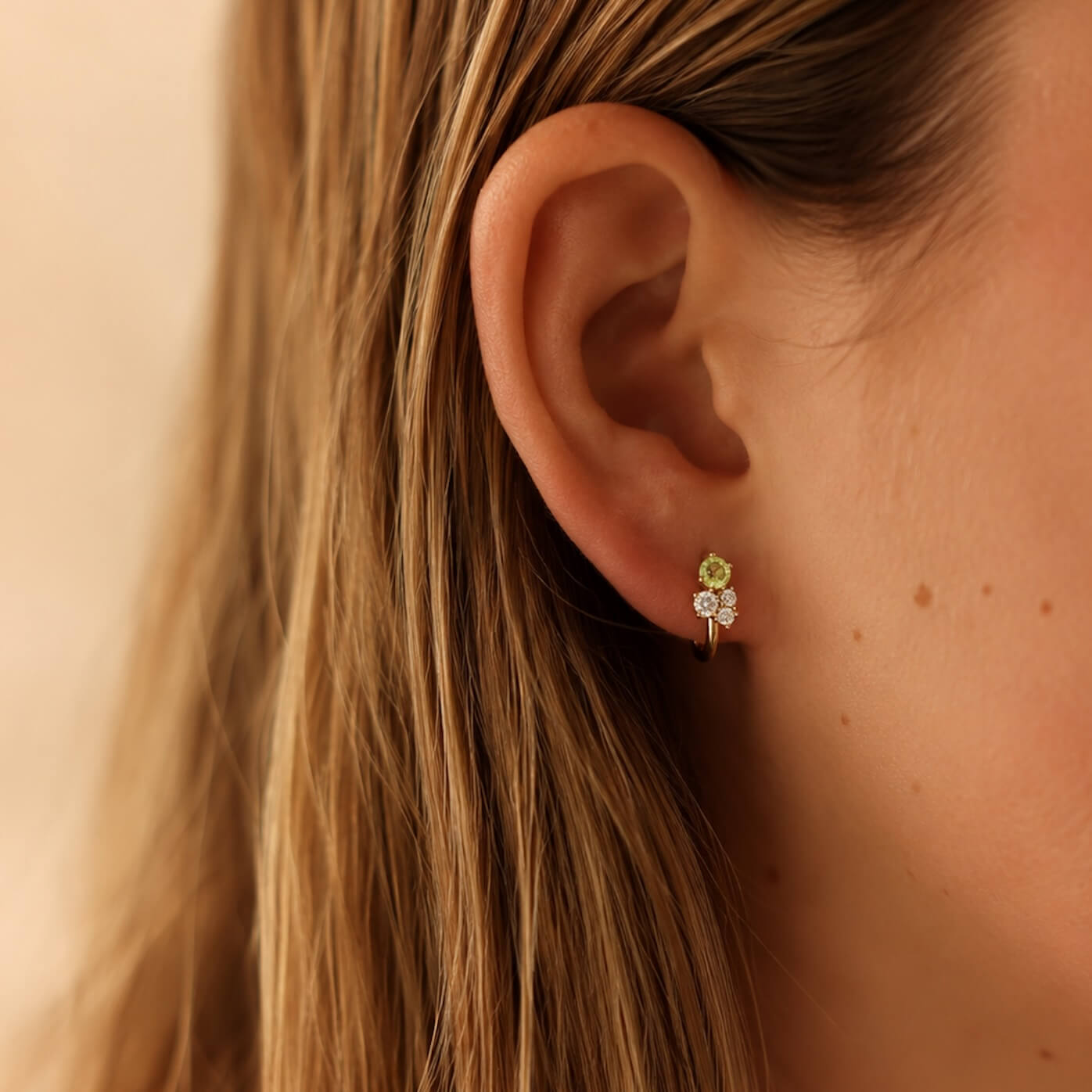 Yellow Gold-2^Diamond Huggie Earrings: DRD Birthstone Huggies - August In Yellow Gold