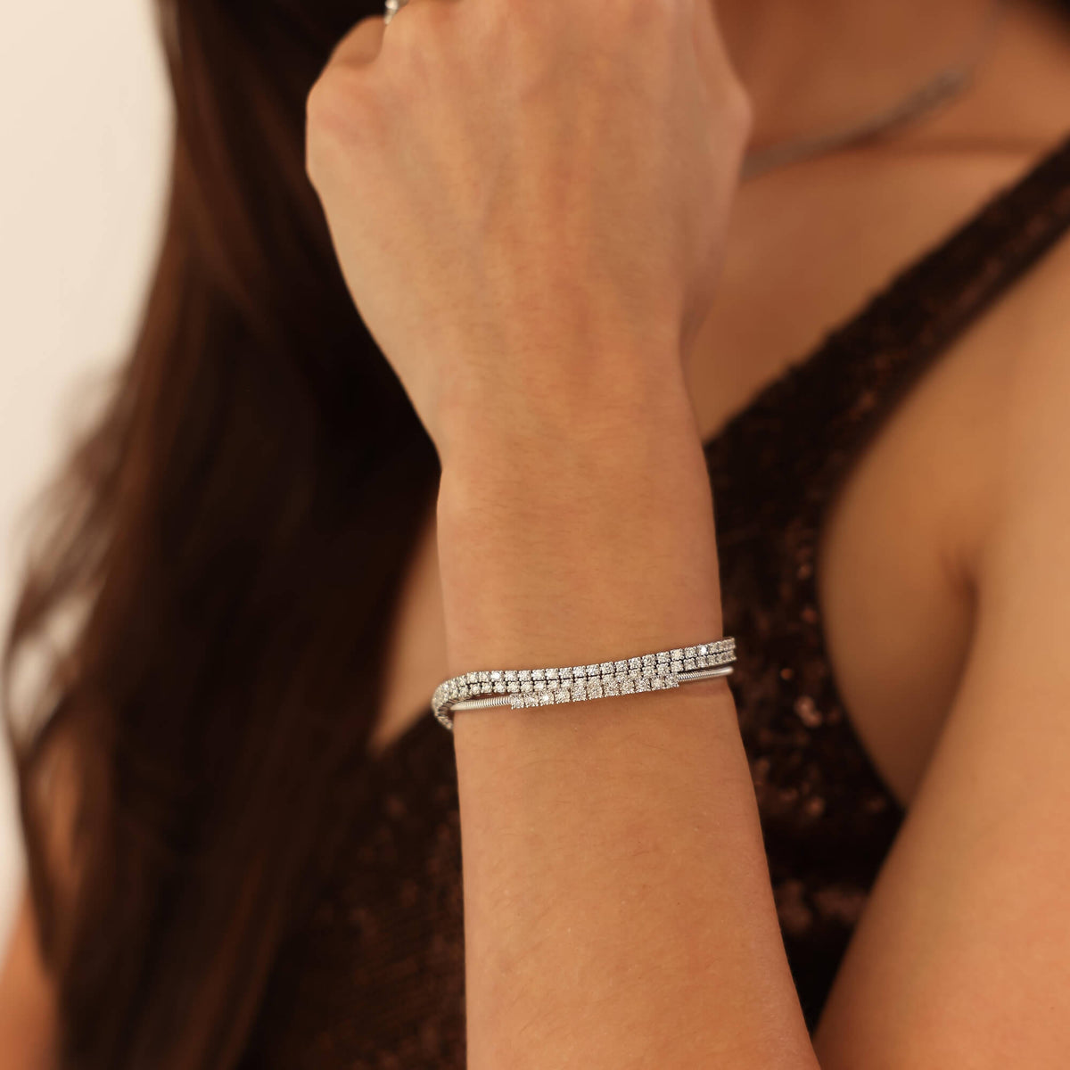 White Gold-6^Diamond Cuff Bracelets: Ava Bea Flexi Cuff in White Gold