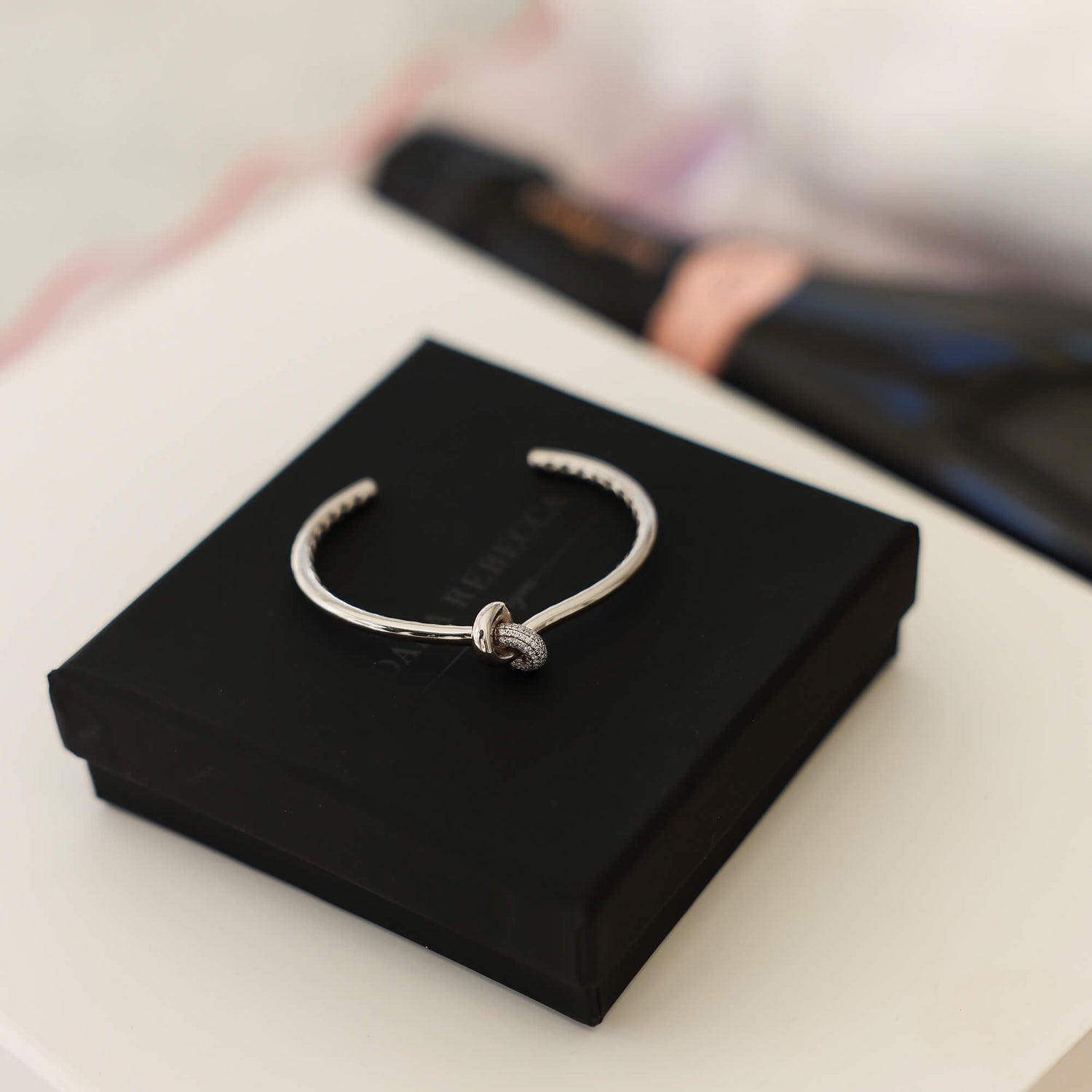 White Gold-4^Diamond Cuff Bracelets: Nana Bernice Diamond Knot Cuff in White Gold