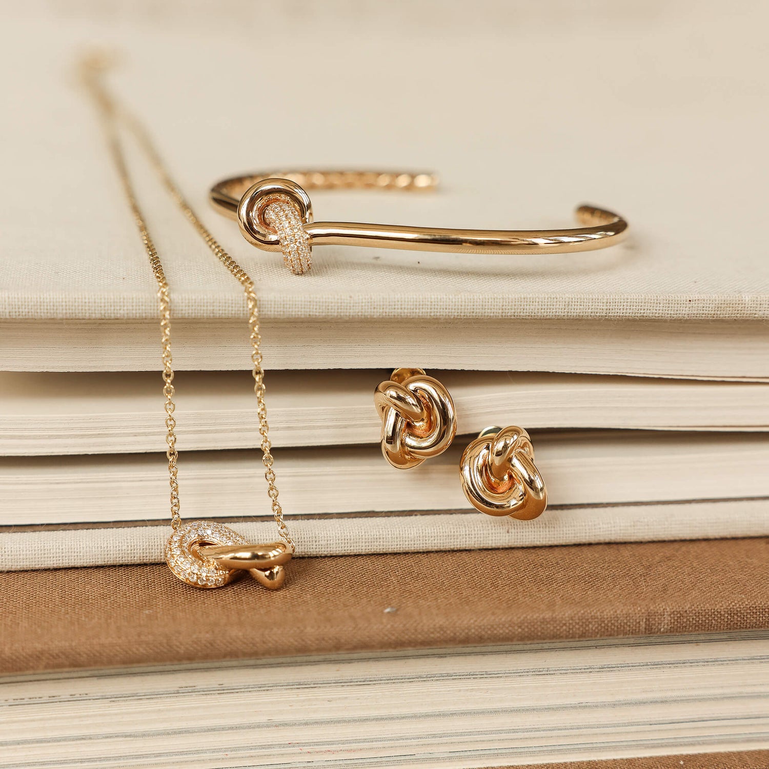 Yellow Gold-6^Diamond Cuff Bracelets: Nana Bernice Diamond Knot Cuff in Yellow Gold