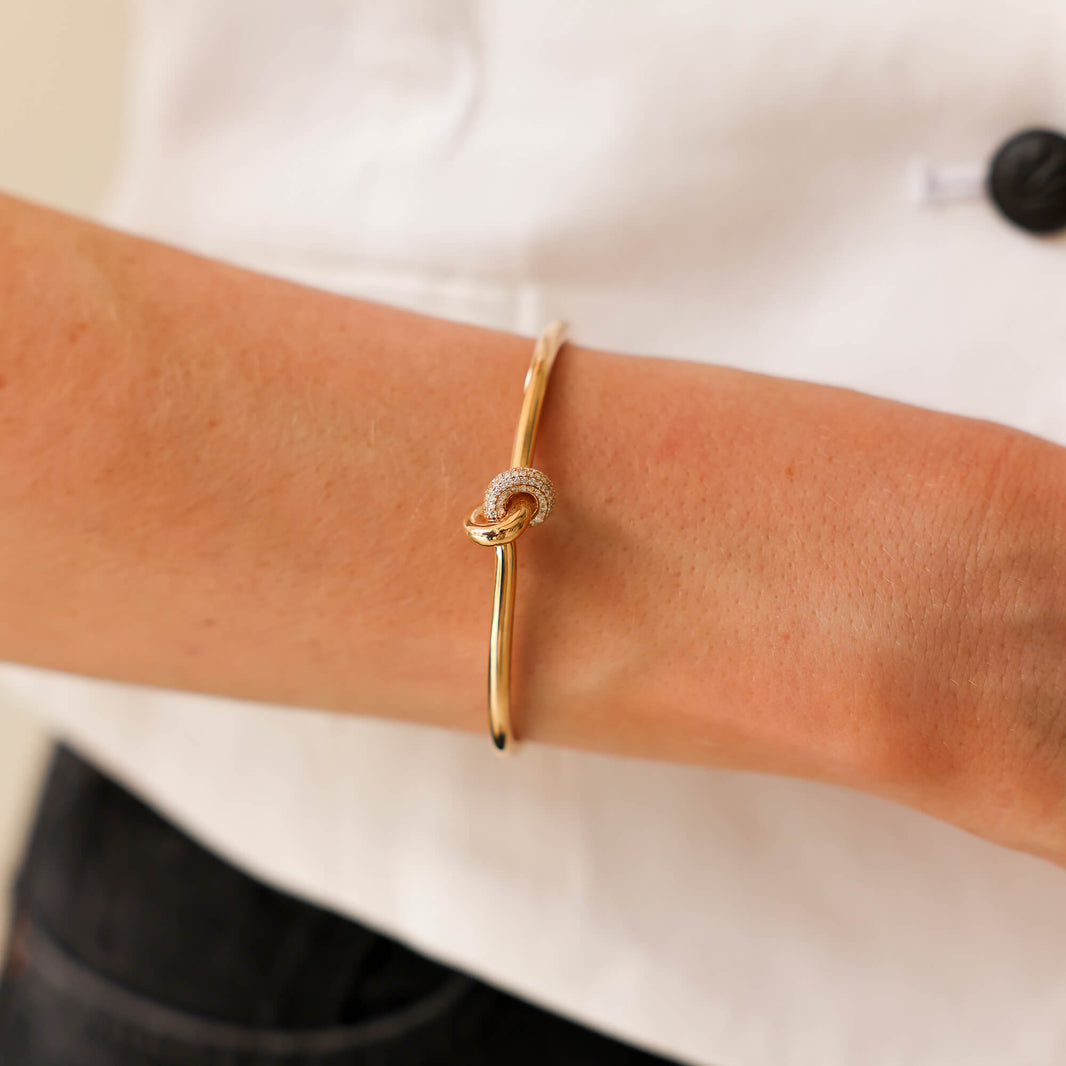 Yellow Gold-2^Diamond Cuff Bracelets: Nana Bernice Diamond Knot Cuff in Yellow Gold