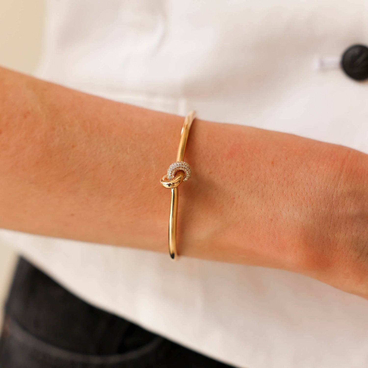 Yellow Gold-2^Diamond Cuff Bracelets: Nana Bernice Diamond Knot Cuff in Yellow Gold