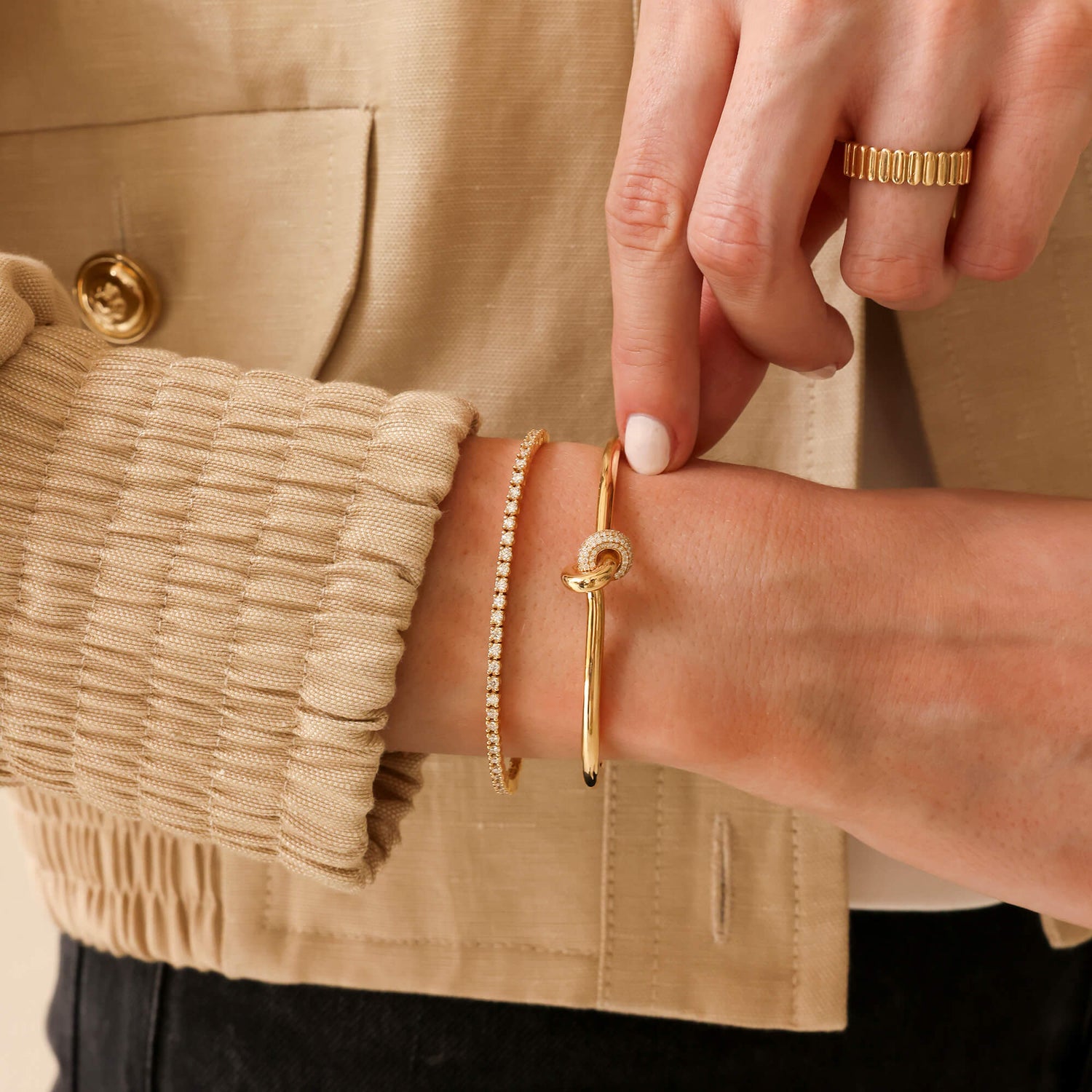 Yellow Gold-4^Diamond Cuff Bracelets: Nana Bernice Diamond Knot Cuff in Yellow Gold
