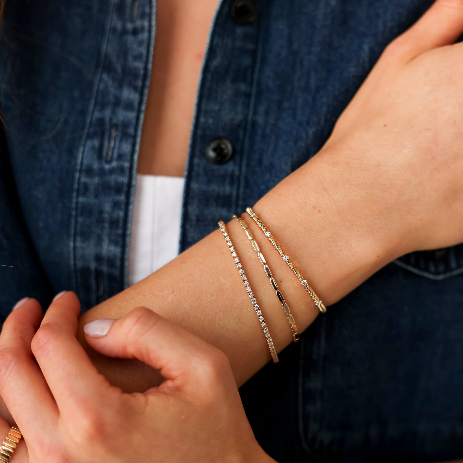 Yellow Gold-2^Diamond Cuff Bracelets: Teddi Paige Interval Coil Cuff in Yellow Gold