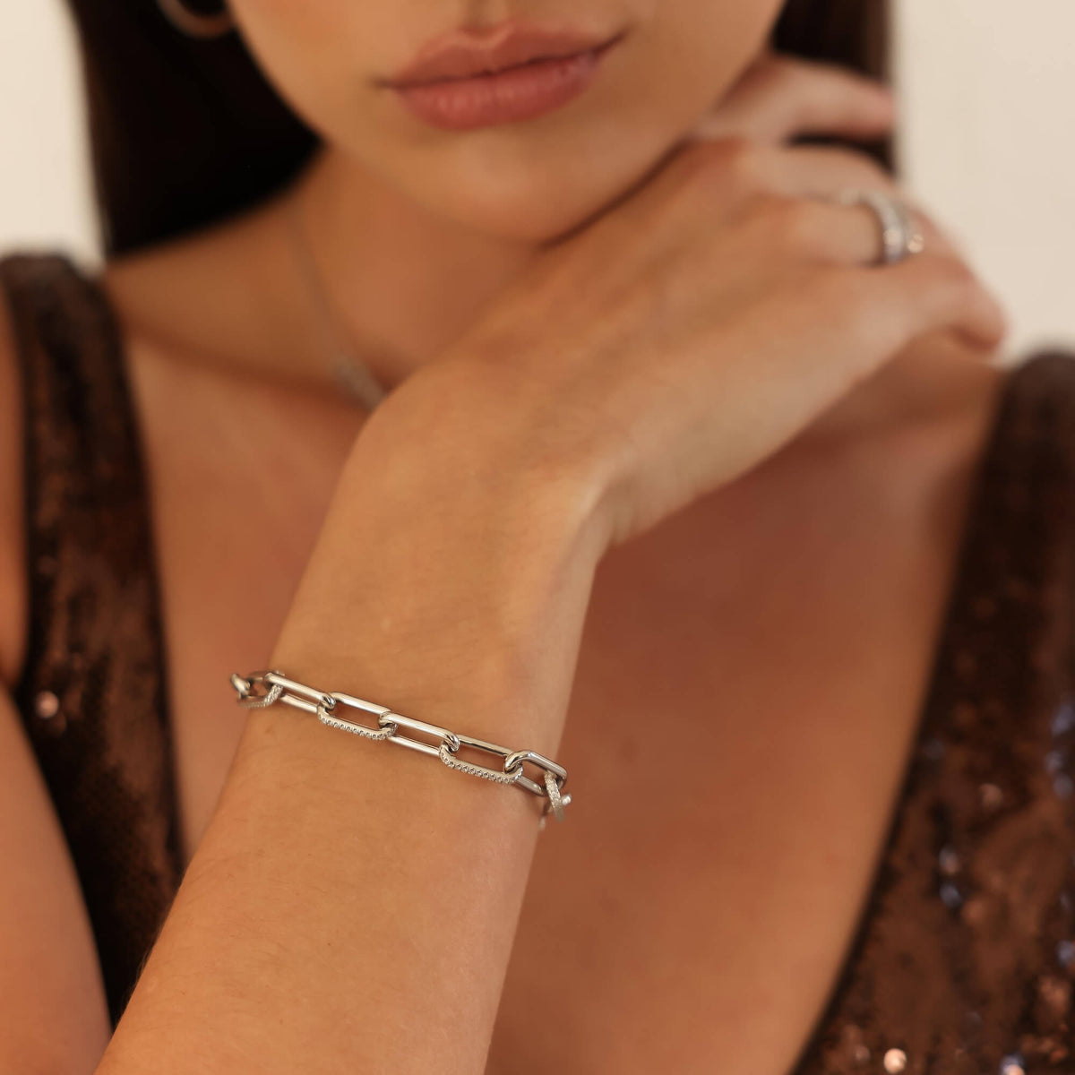 White Gold-2^Designer Diamond Bracelets: DRD Diamond Paperclip Bracelet in White Gold