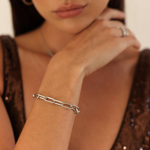 White Gold-2^Designer Diamond Bracelets: DRD Diamond Paperclip Bracelet in White Gold