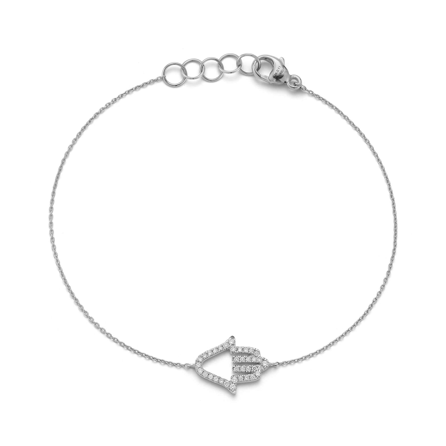 White Gold-1^Diamond Station Bracelets: DRD Diamond Hamsa Bracelet in White Gold