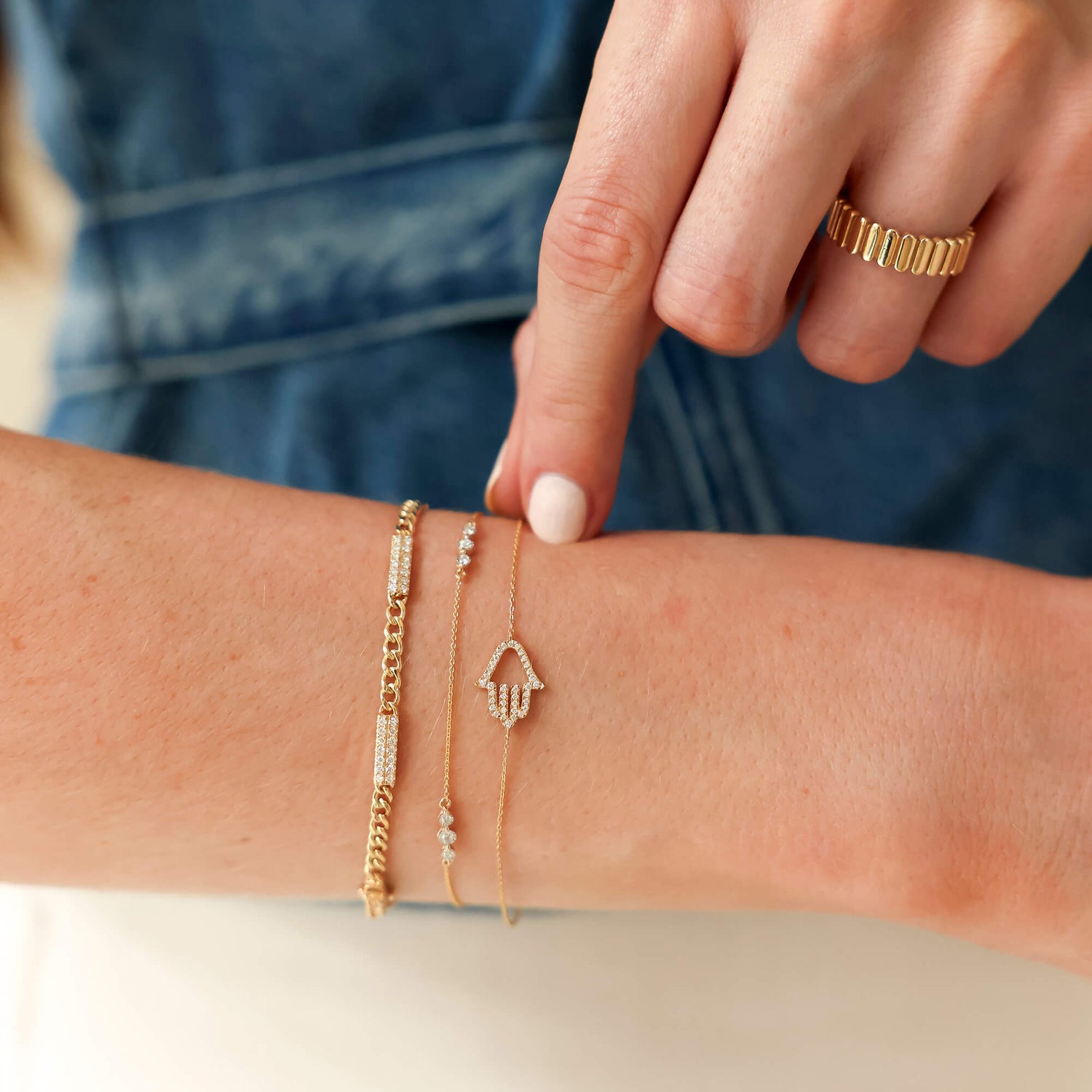 White Gold-3^Diamond Station Bracelets: DRD Diamond Hamsa Bracelet in White Gold