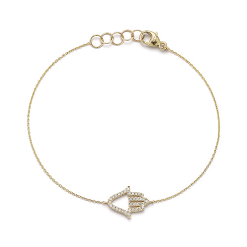 Yellow Gold-1^Diamond Station Bracelets: DRD Diamond Hamsa Bracelet in Yellow Gold