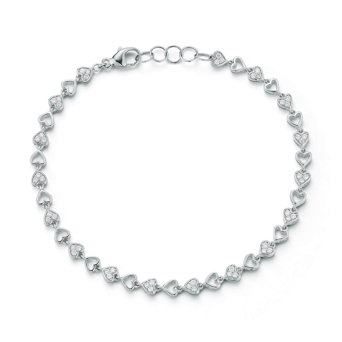 White Gold-1^DRD Heart Link Tennis Bracelet in White Gold