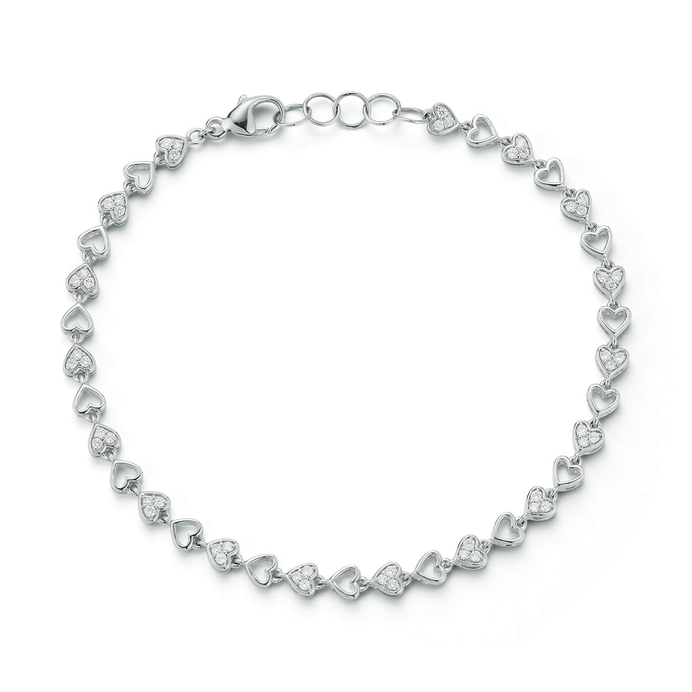 White Gold-1^DRD Heart Link Tennis Bracelet in White Gold