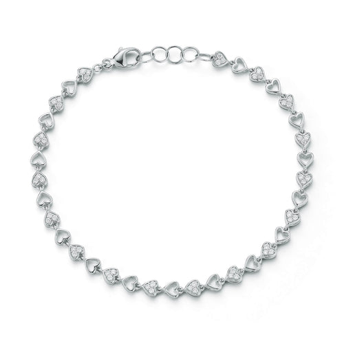 White Gold-1^DRD Heart Link Tennis Bracelet in White Gold