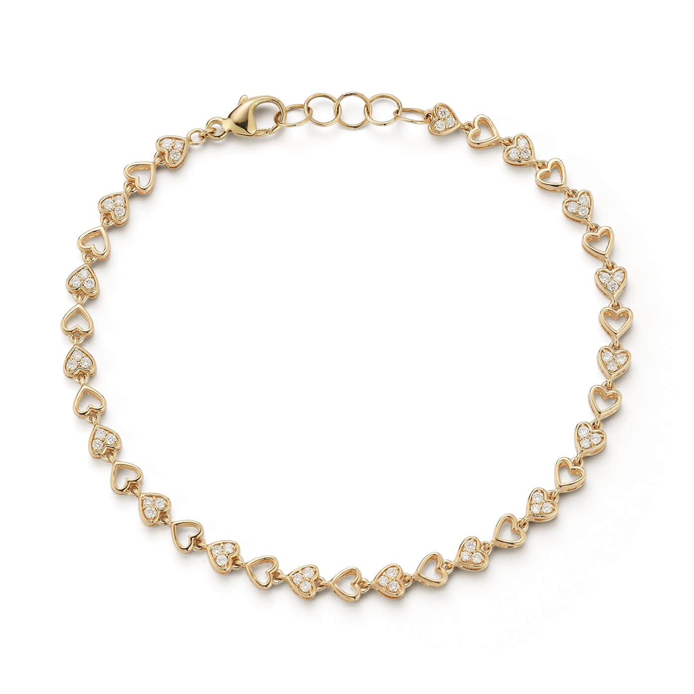 Yellow Gold-1^DRD Heart Link Tennis Bracelet in Yellow Gold