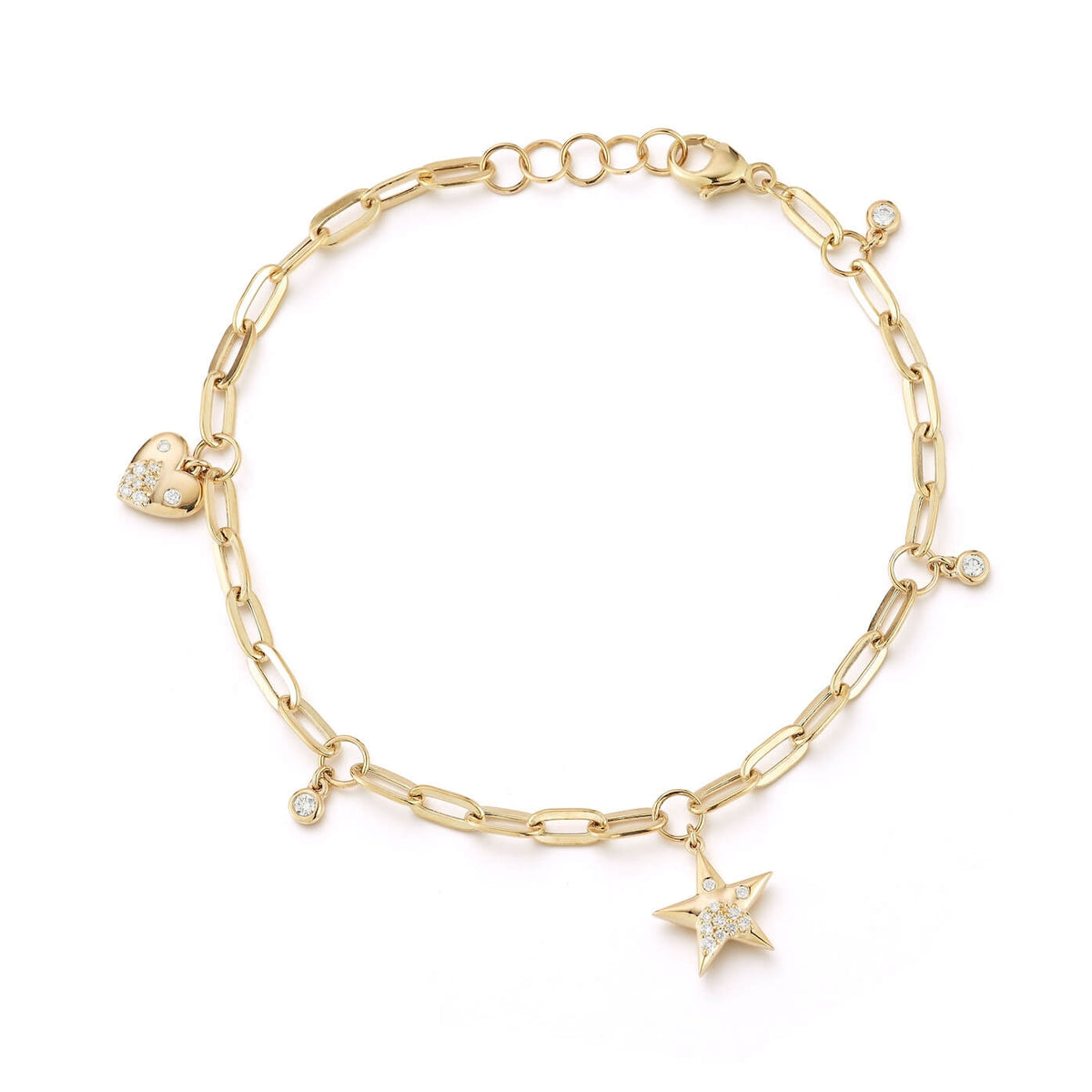 Yellow Gold-1^Gold Designer Bracelets: Cynthia Rose Paperclip Charm Bracelet in Yellow Gold