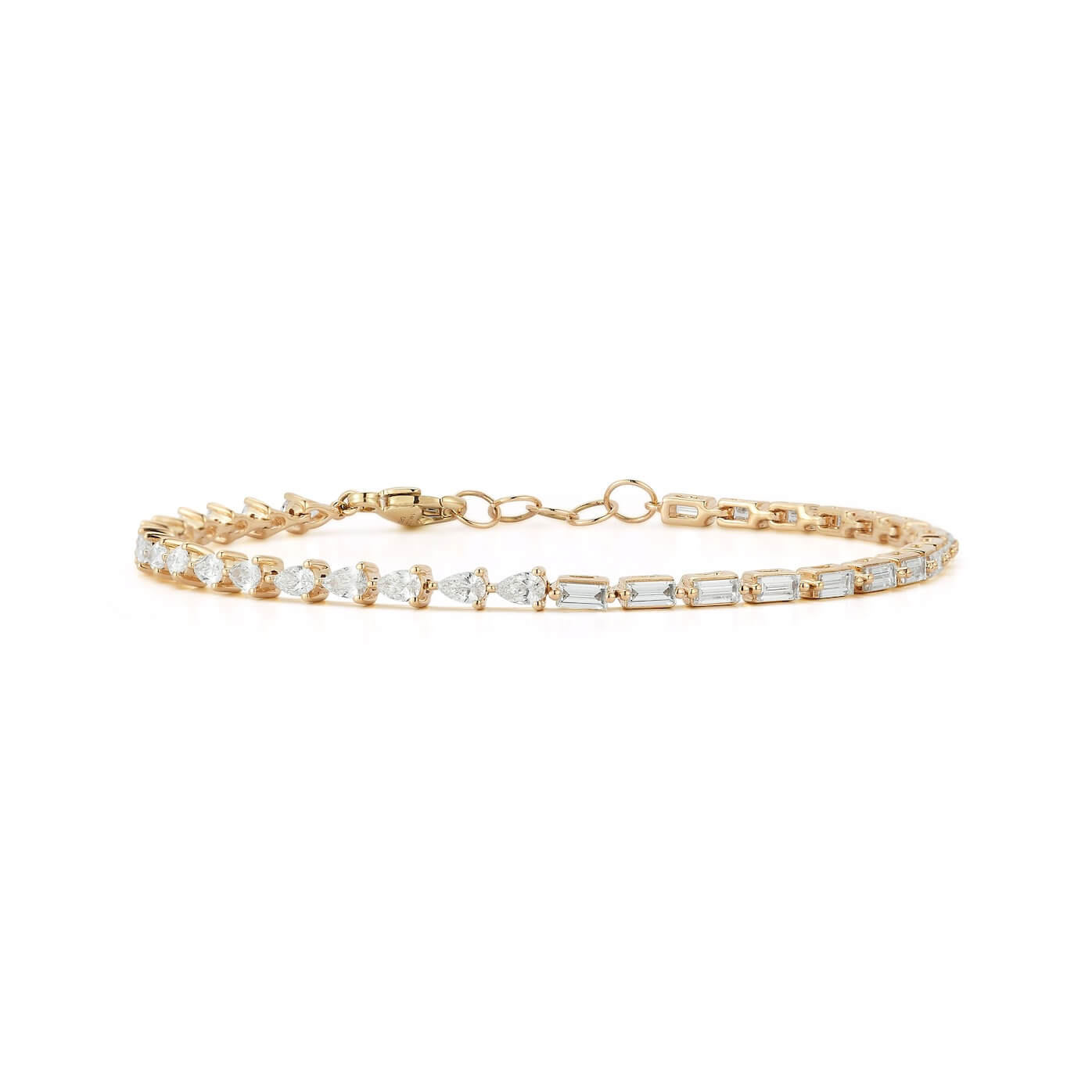 Yellow Gold-1^Diamond Tennis Bracelets: DRD Baguette and Pear Diamond Tennis Bracelet in Yellow Gold