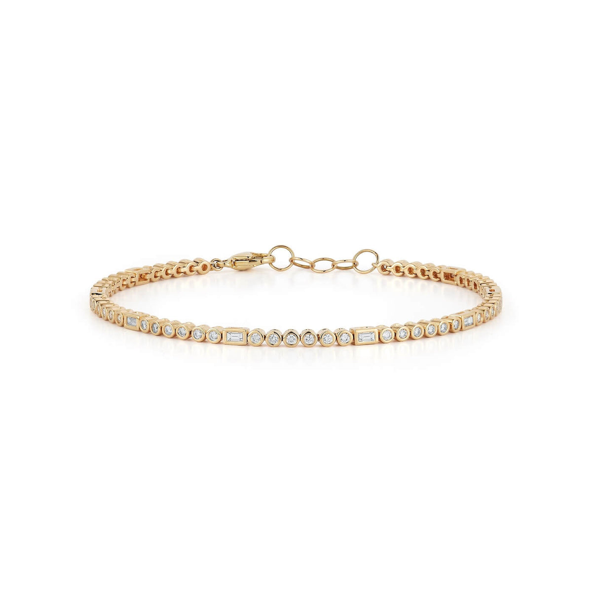 Yellow Gold-1^Diamond Tennis Bracelets: Lulu Jack Baguette and Bezel Tennis Bracelet in Yellow Gold