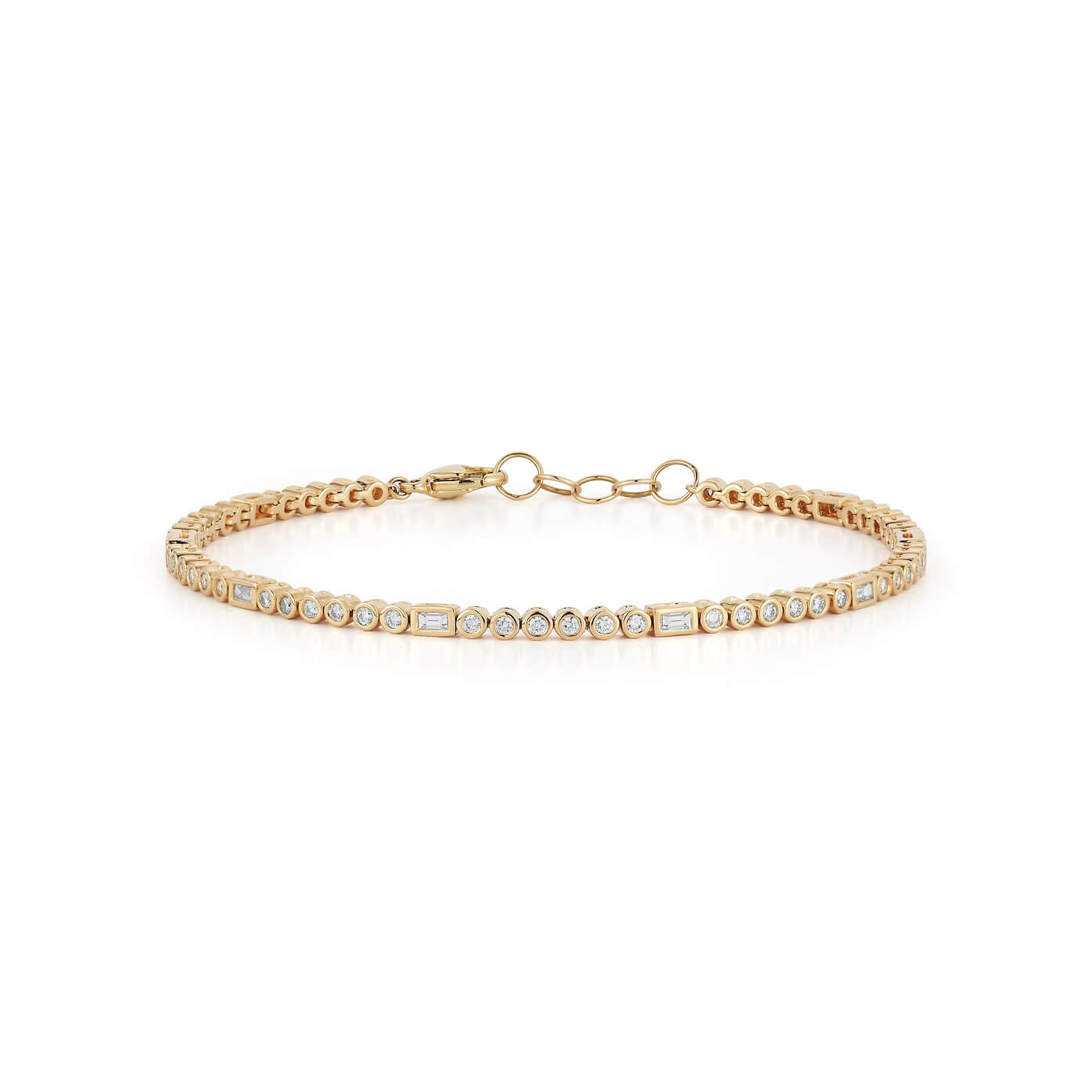 Yellow Gold-1^Diamond Tennis Bracelets: Lulu Jack Baguette and Bezel Tennis Bracelet in Yellow Gold