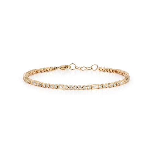 Yellow Gold-1^Diamond Tennis Bracelets: Lulu Jack Baguette and Bezel Tennis Bracelet in Yellow Gold