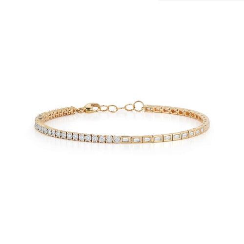 Yellow Gold-1^Diamond Tennis Bracelets: Sadie Pearl Bezel Baguette and Diamond Double Tennis Bracelet in Yellow Gold