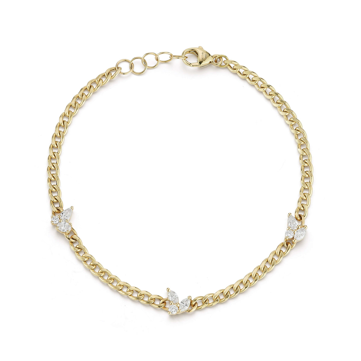 Yellow Gold-1^Gold Designer Bracelets: Alexa Jordyn Multi Shape Cuban Chain Bracelet in Yellow Gold