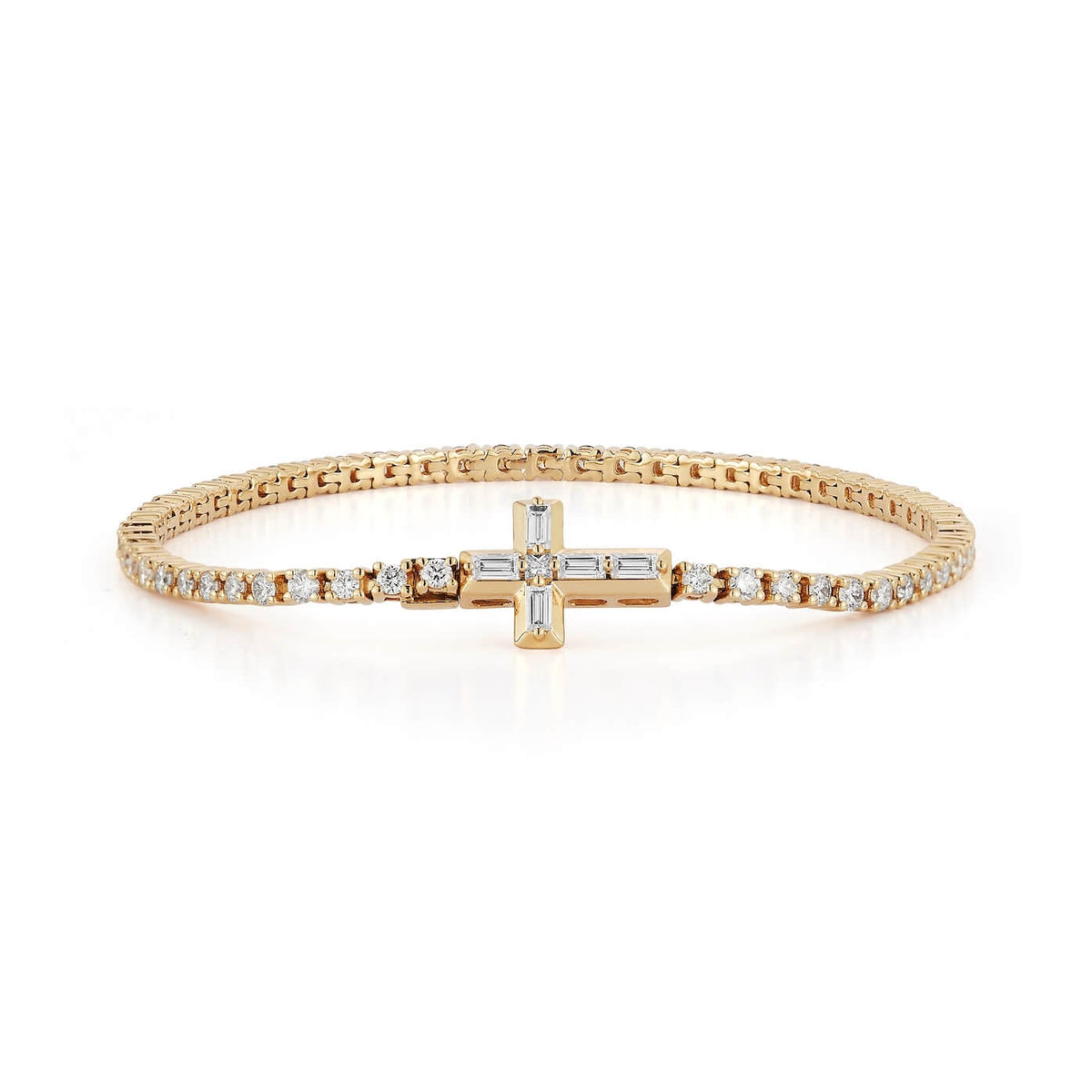 Yellow Gold-1^Diamond Tennis Bracelets DRD Cross Lock Tennis Bracelet in Yellow Gold