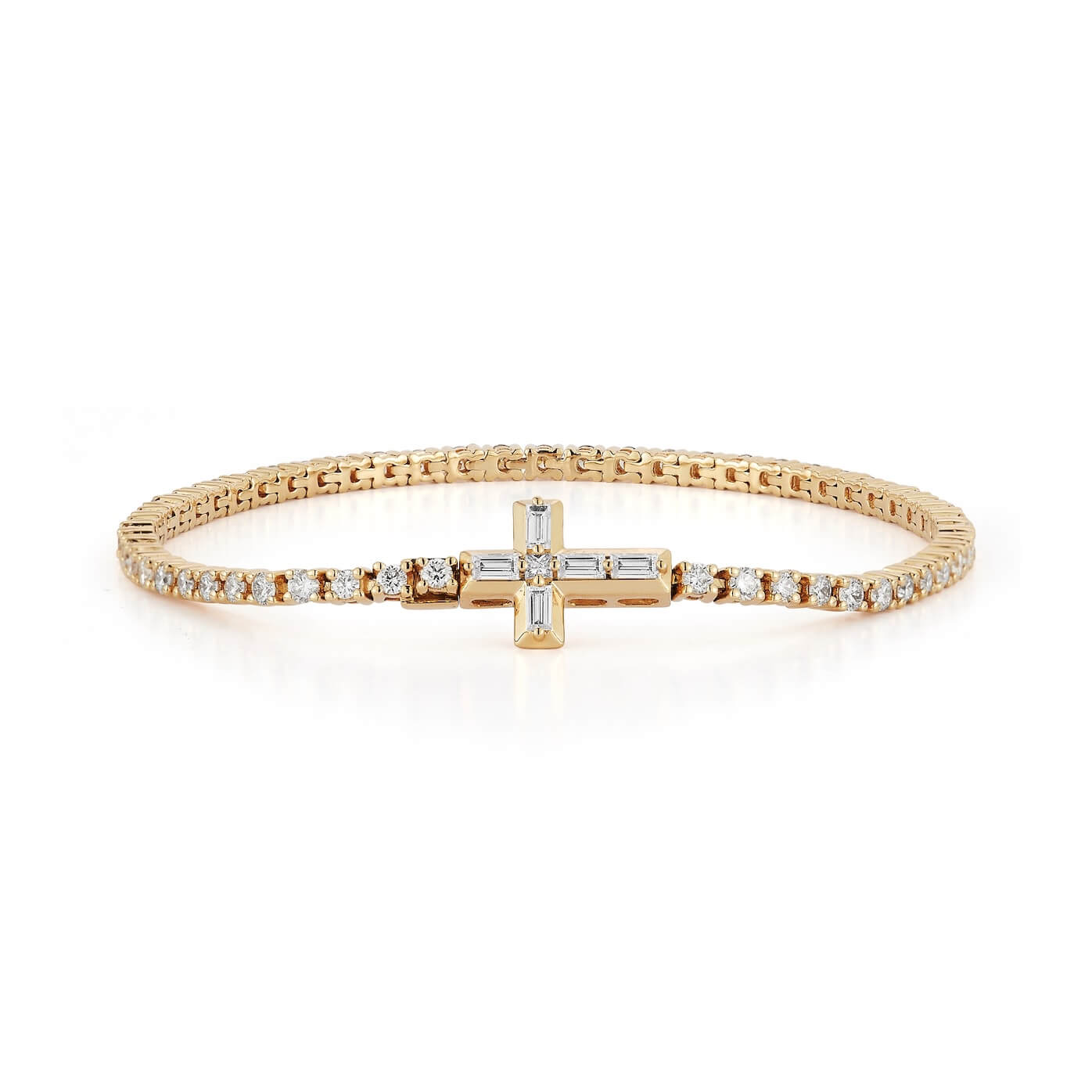 Yellow Gold-1^Diamond Tennis Bracelets DRD Cross Lock Tennis Bracelet in Yellow Gold