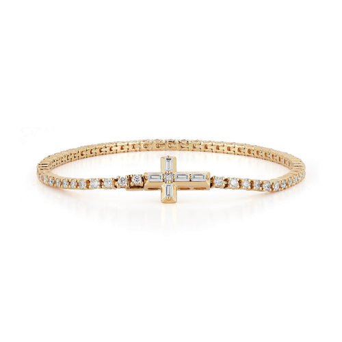 Yellow Gold-1^Diamond Tennis Bracelets DRD Cross Lock Tennis Bracelet in Yellow Gold