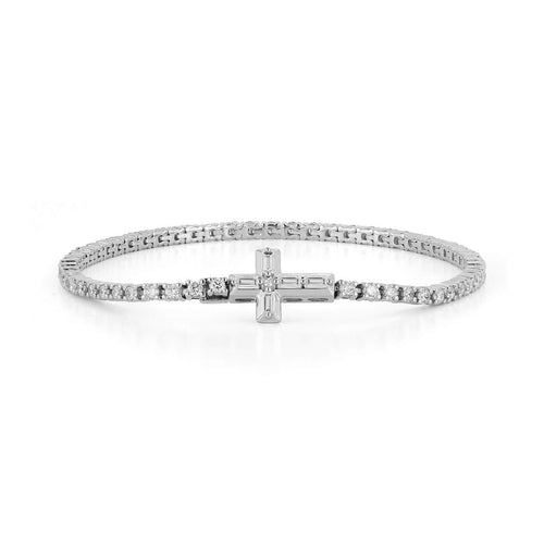 White Gold-1^Diamond Tennis Bracelets DRD Cross Lock Tennis Bracelet in White Gold